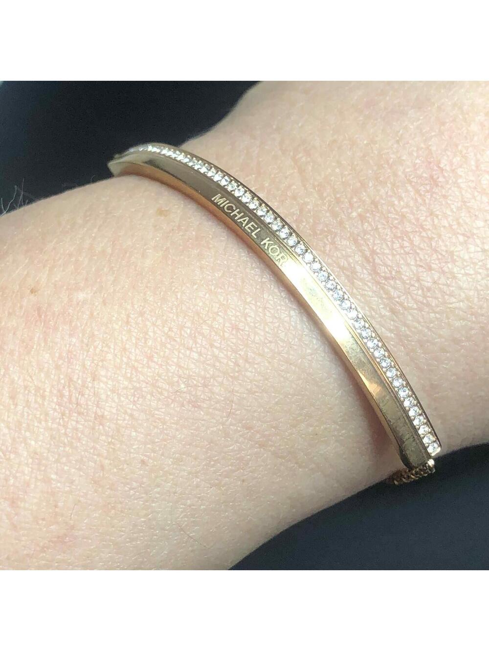 8279 Michael Kors Rose tone Crystal ID bar Bracelet adjustable slider